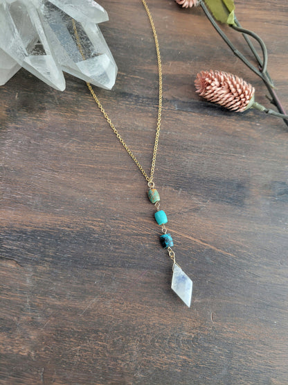 Turquoise and Moonstone Y Necklace