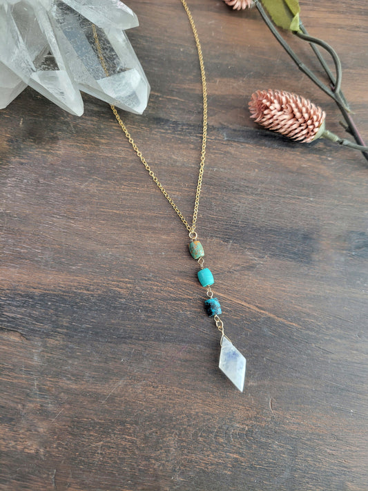 Turquoise and Moonstone Y Necklace