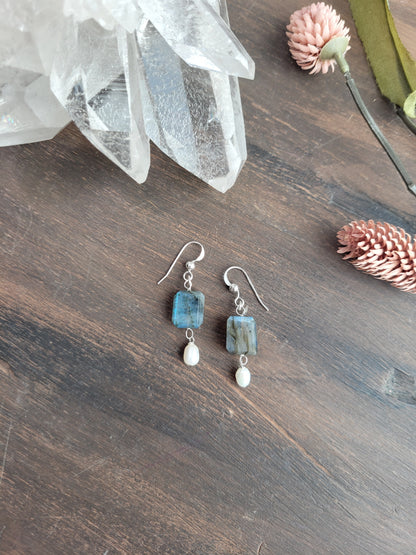 Labradorite and Pearl Dangle Earrings