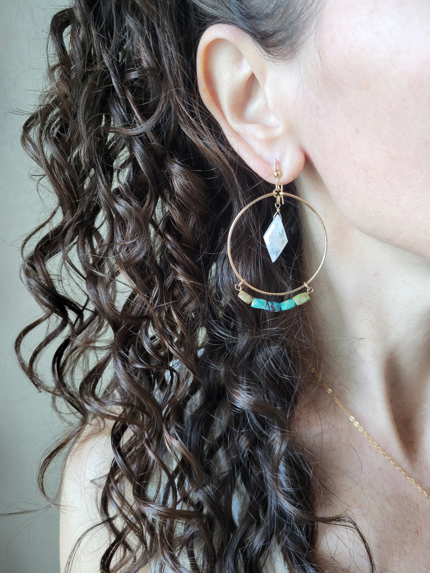 Turquoise and Moonstone Hoop Earrings