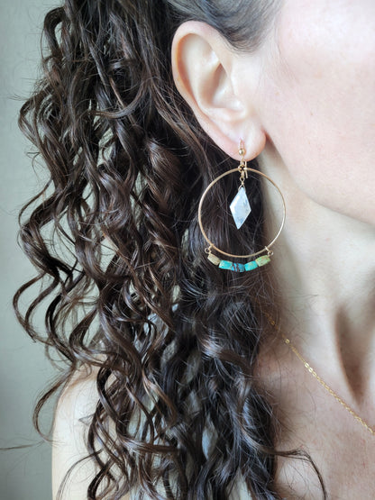 Turquoise and Moonstone Hoop Earrings