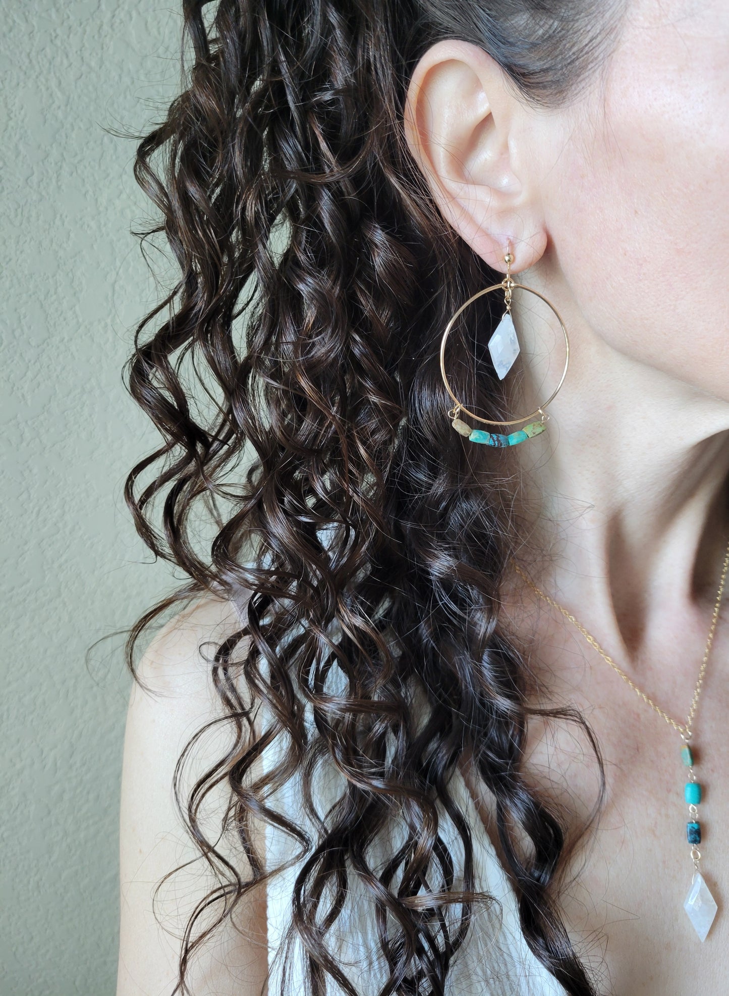 Turquoise and Moonstone Hoop Earrings