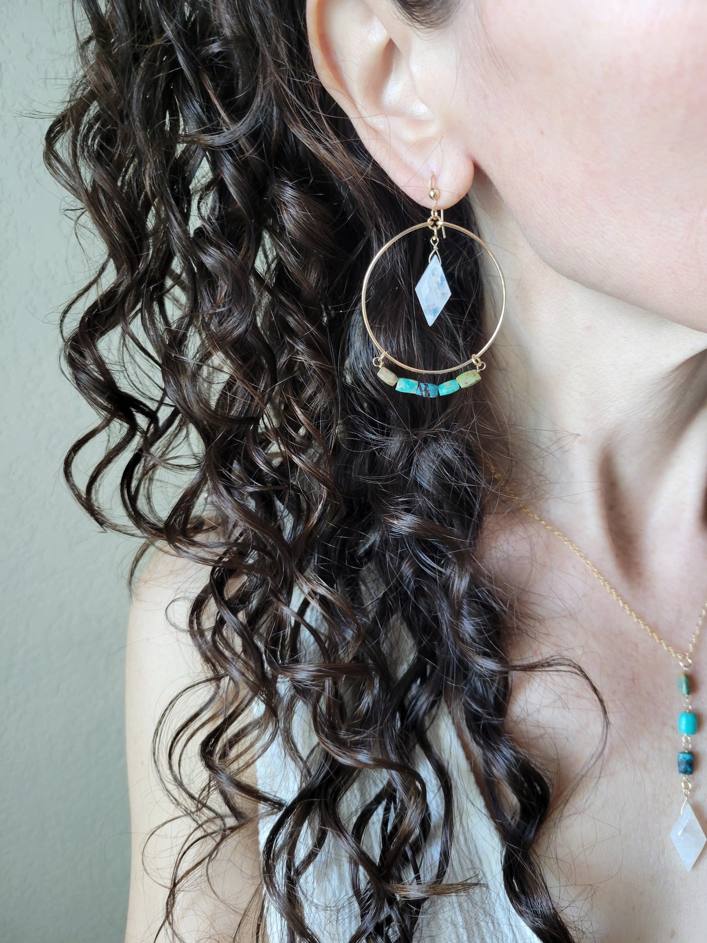 Turquoise and Moonstone Hoop Earrings