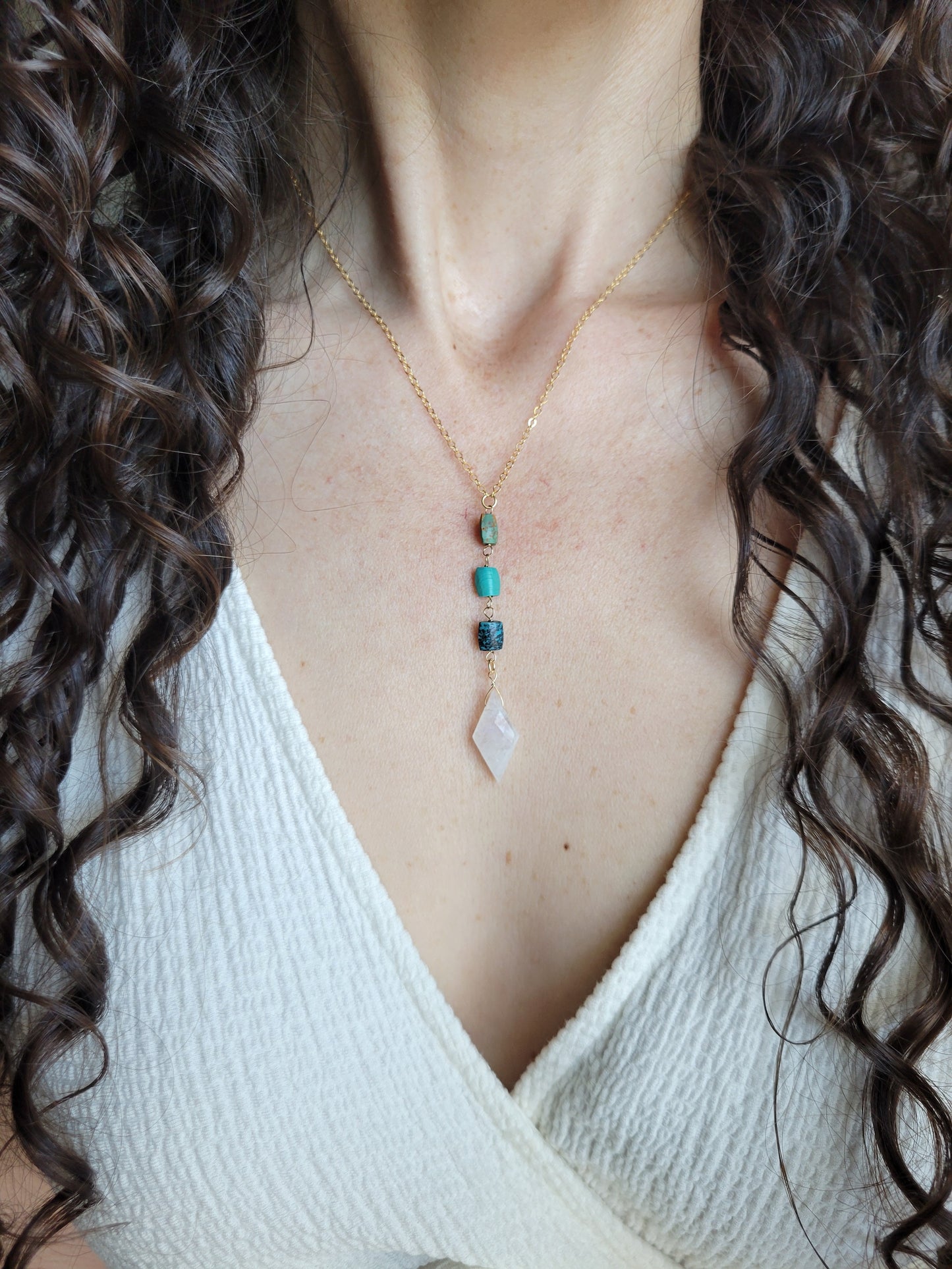 Turquoise and Moonstone Y Necklace