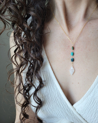 Turquoise and Moonstone Y Necklace