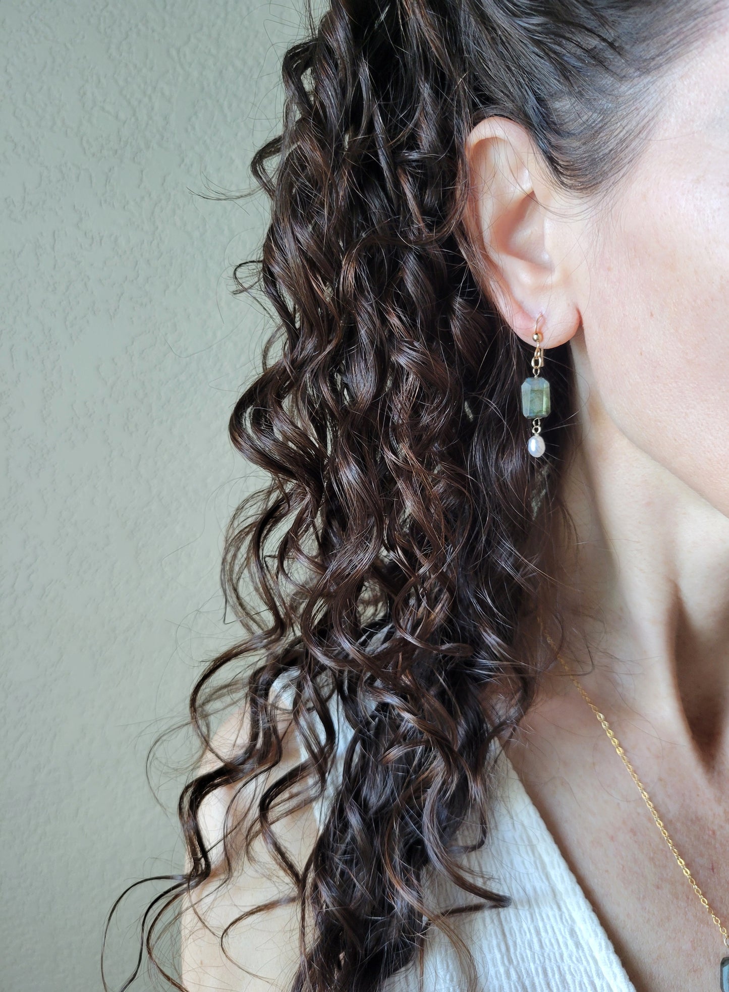Labradorite and Pearl Dangle Earrings