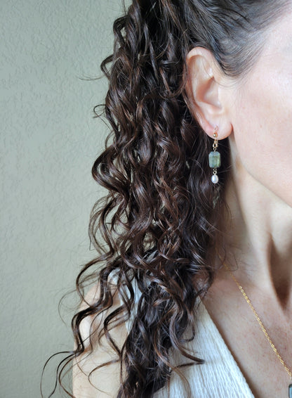 Labradorite and Pearl Dangle Earrings