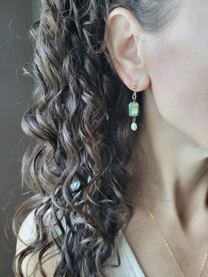 Labradorite and Pearl Dangle Earrings