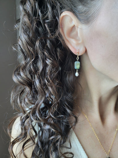 Labradorite and Pearl Dangle Earrings