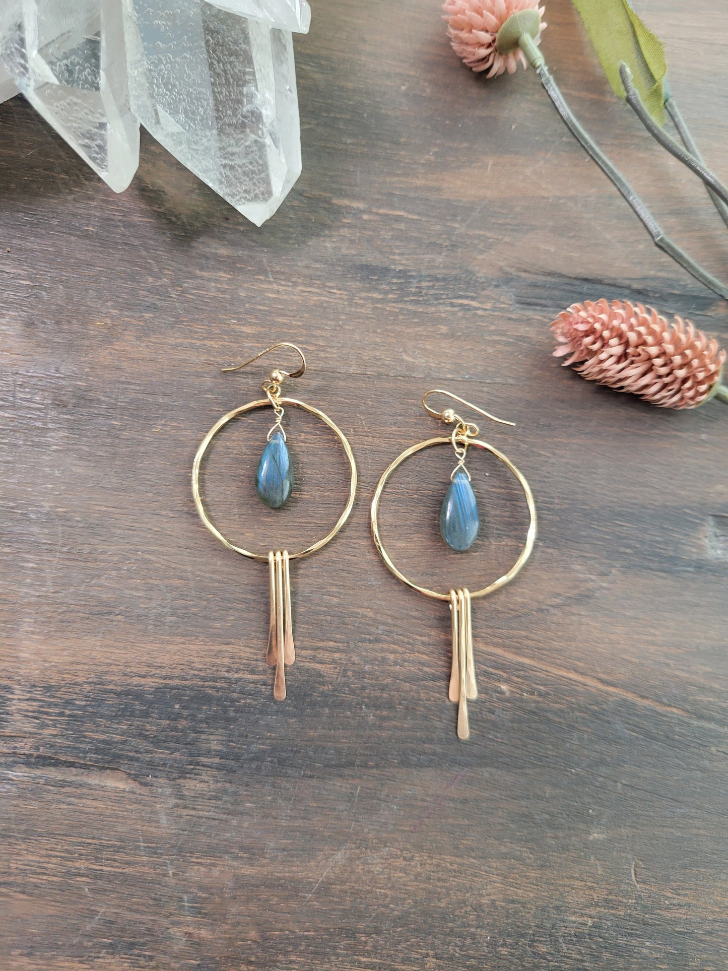 Labradorite Hoop Fringe Earrings