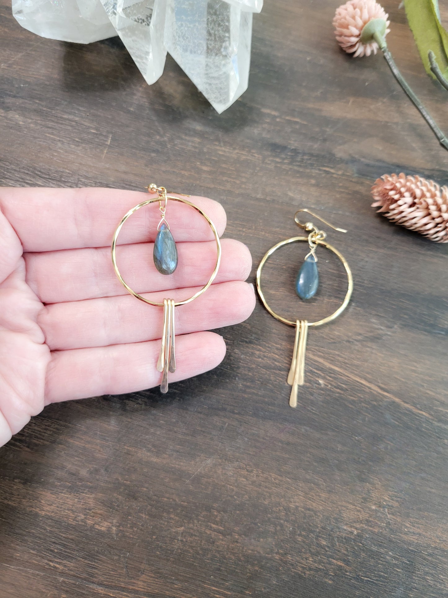 Labradorite Hoop Fringe Earrings