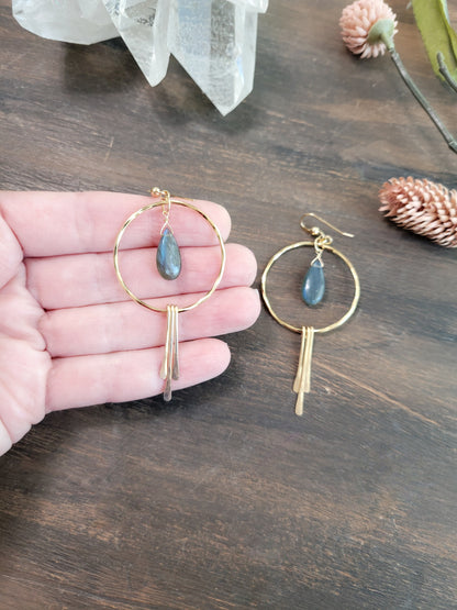 Labradorite Hoop Fringe Earrings