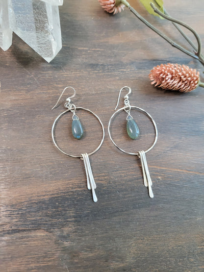 Labradorite Hoop Fringe Earrings