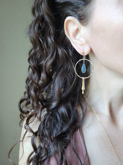 Labradorite Hoop Fringe Earrings