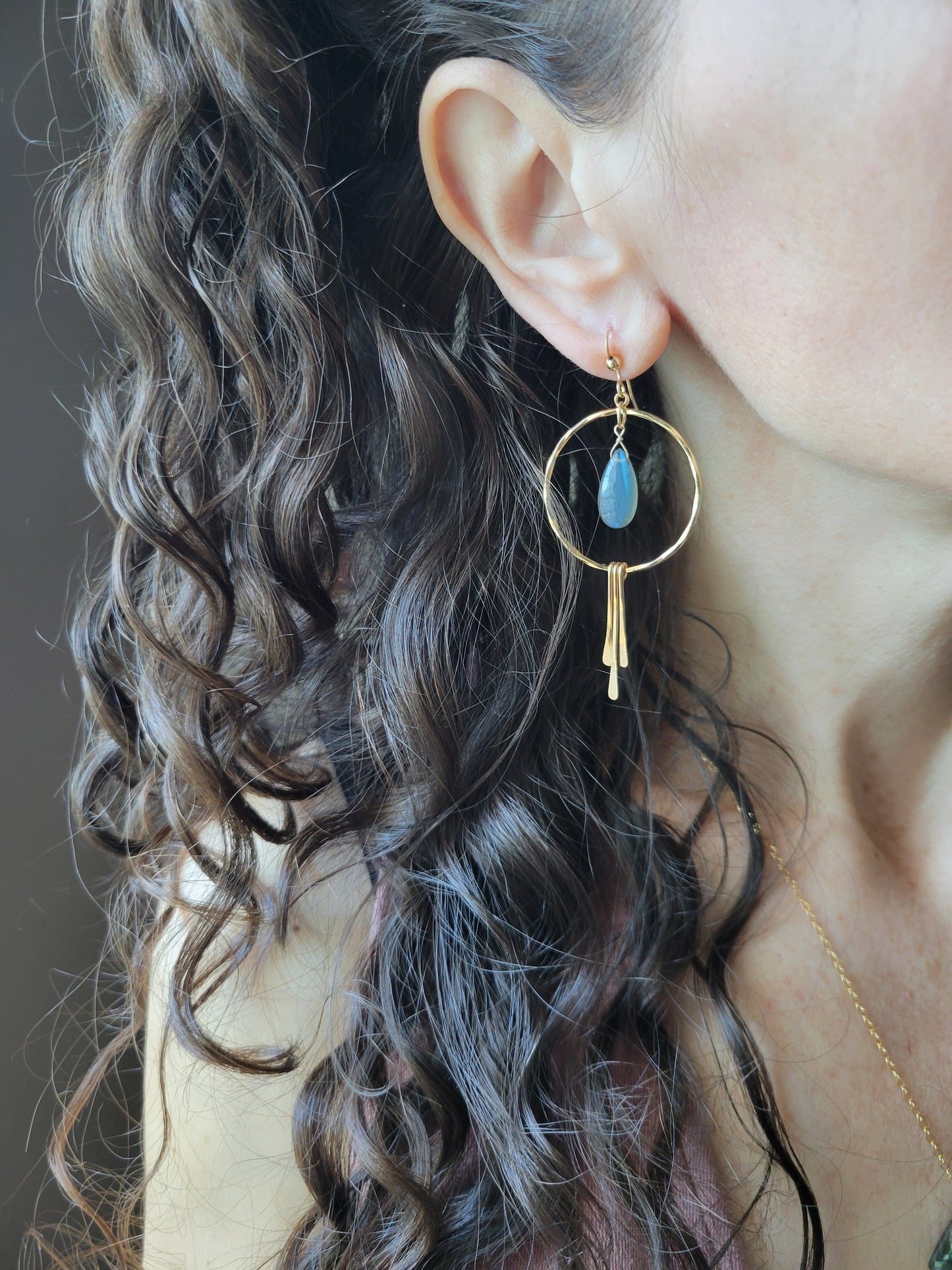 Labradorite Hoop Fringe Earrings