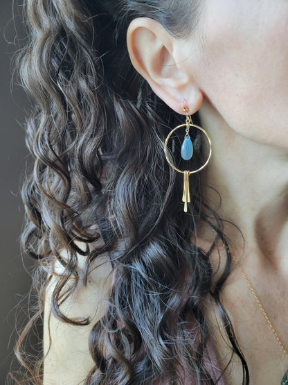 Labradorite Hoop Fringe Earrings
