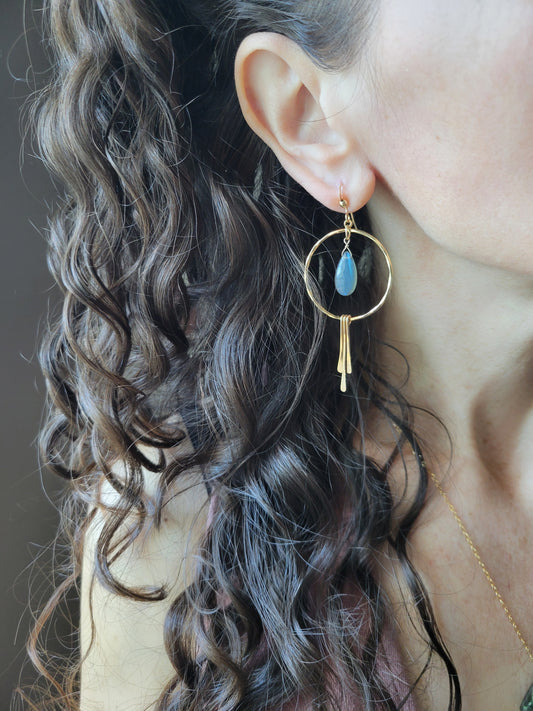 Labradorite Hoop Fringe Earrings
