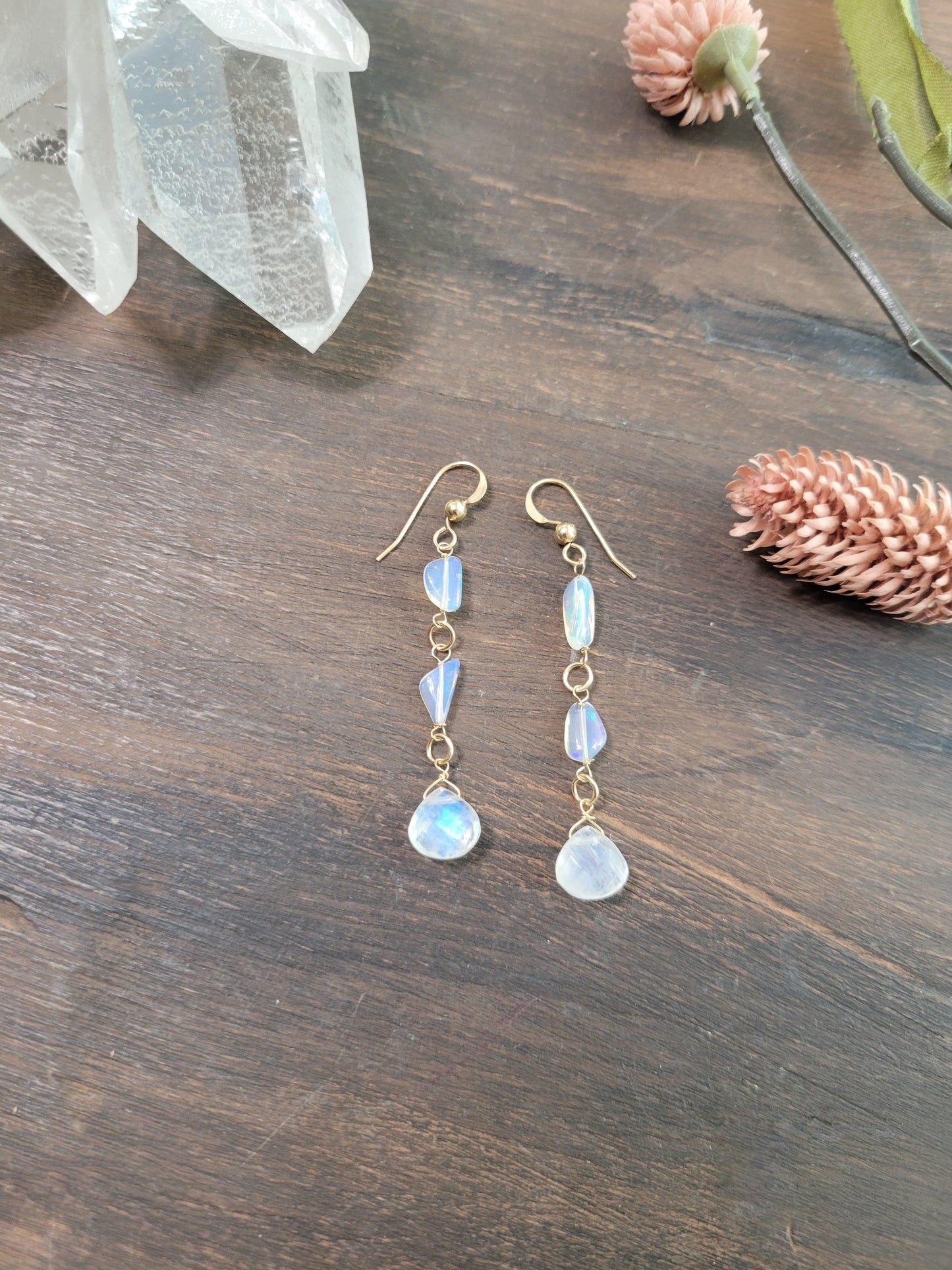 Opal and Moonstone Dangle Earrings