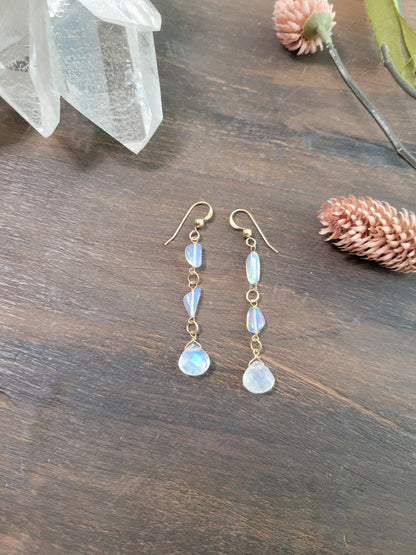 Opal and Moonstone Dangle Earrings