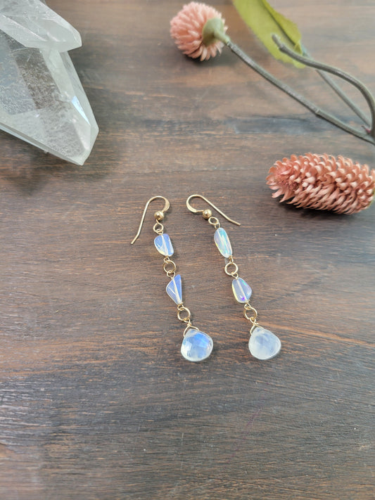 Opal and Moonstone Dangle Earrings
