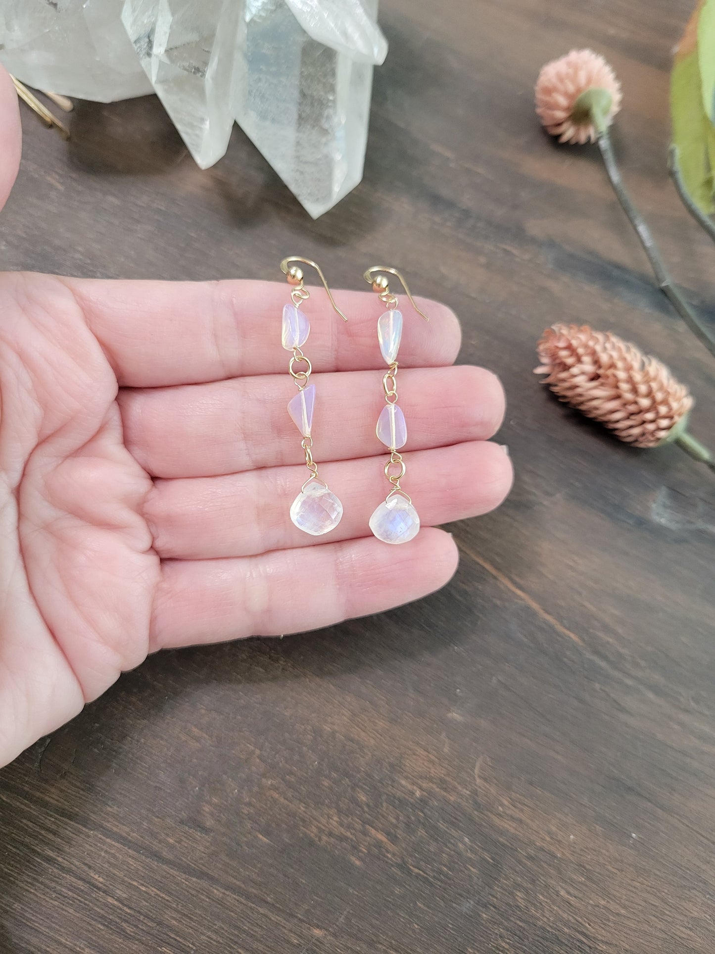 Opal and Moonstone Dangle Earrings