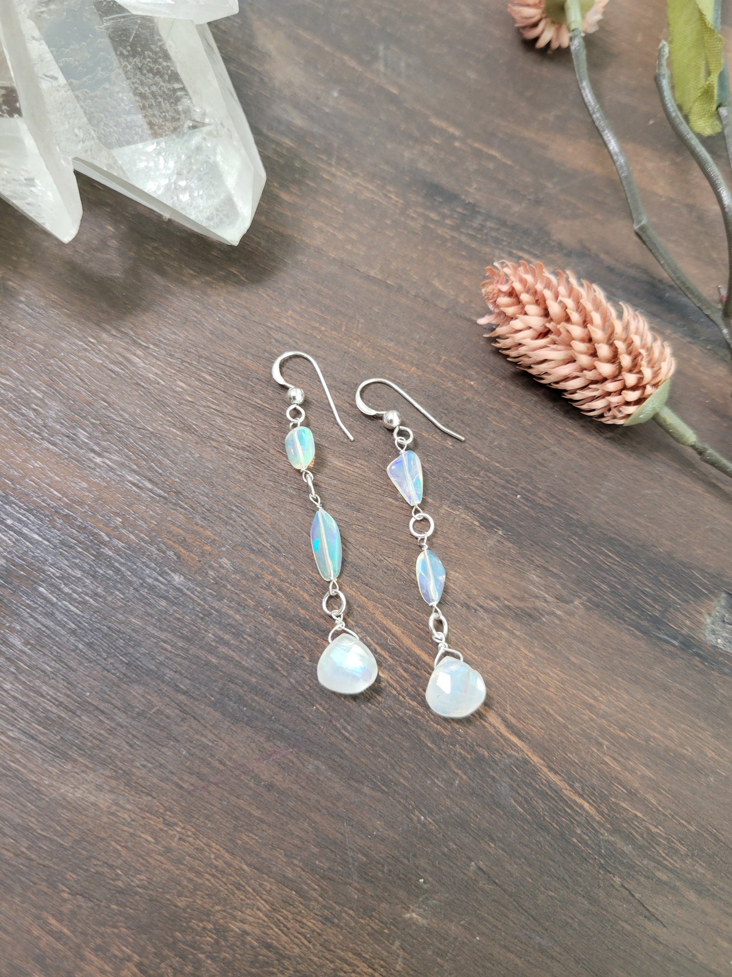 Opal and Moonstone Dangle Earrings