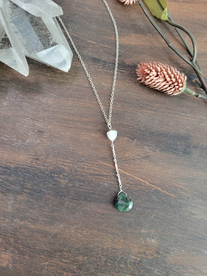Emerald and Moonstone Y Necklace
