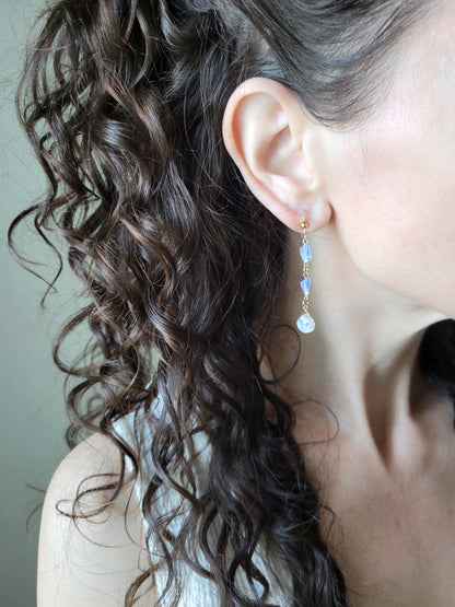 Opal and Moonstone Dangle Earrings