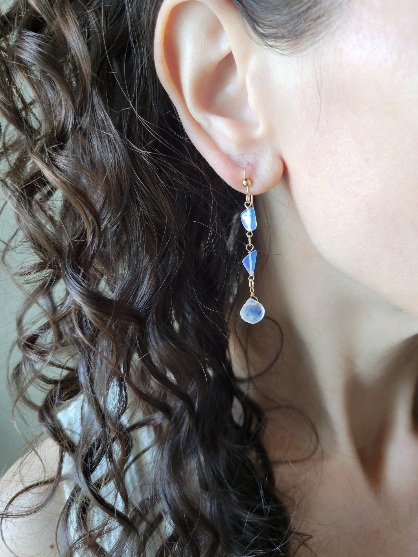 Opal and Moonstone Dangle Earrings