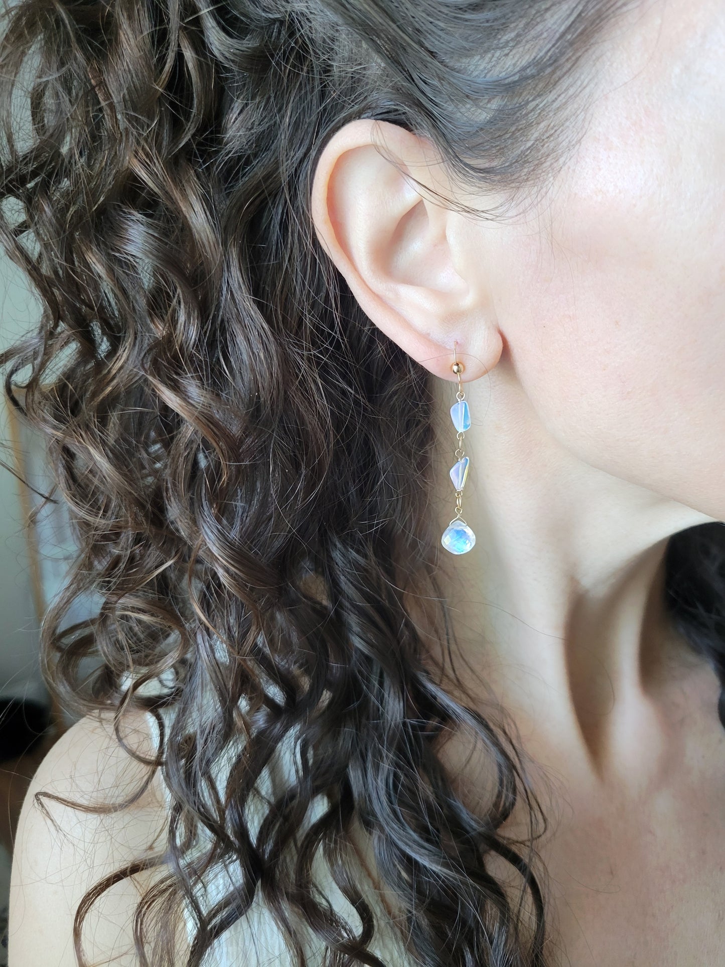 Opal and Moonstone Dangle Earrings