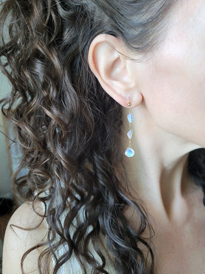 Opal and Moonstone Dangle Earrings
