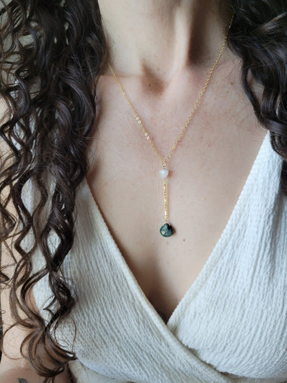 Emerald and Moonstone Y Necklace