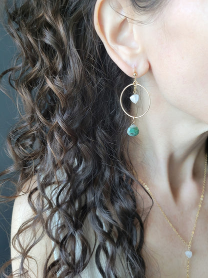 Emerald and Moonstone Hoop Earrings