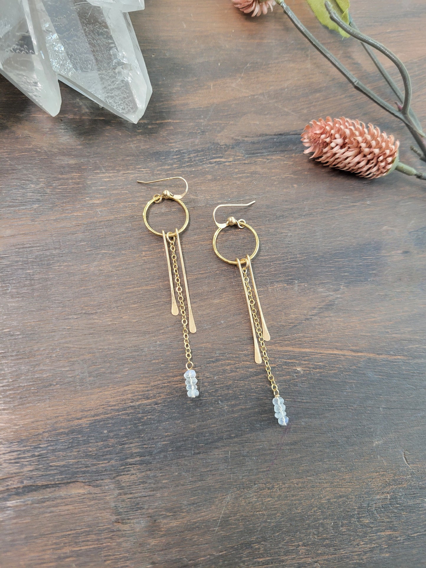 Dainty Moonstone Fringe Hoop Earrings