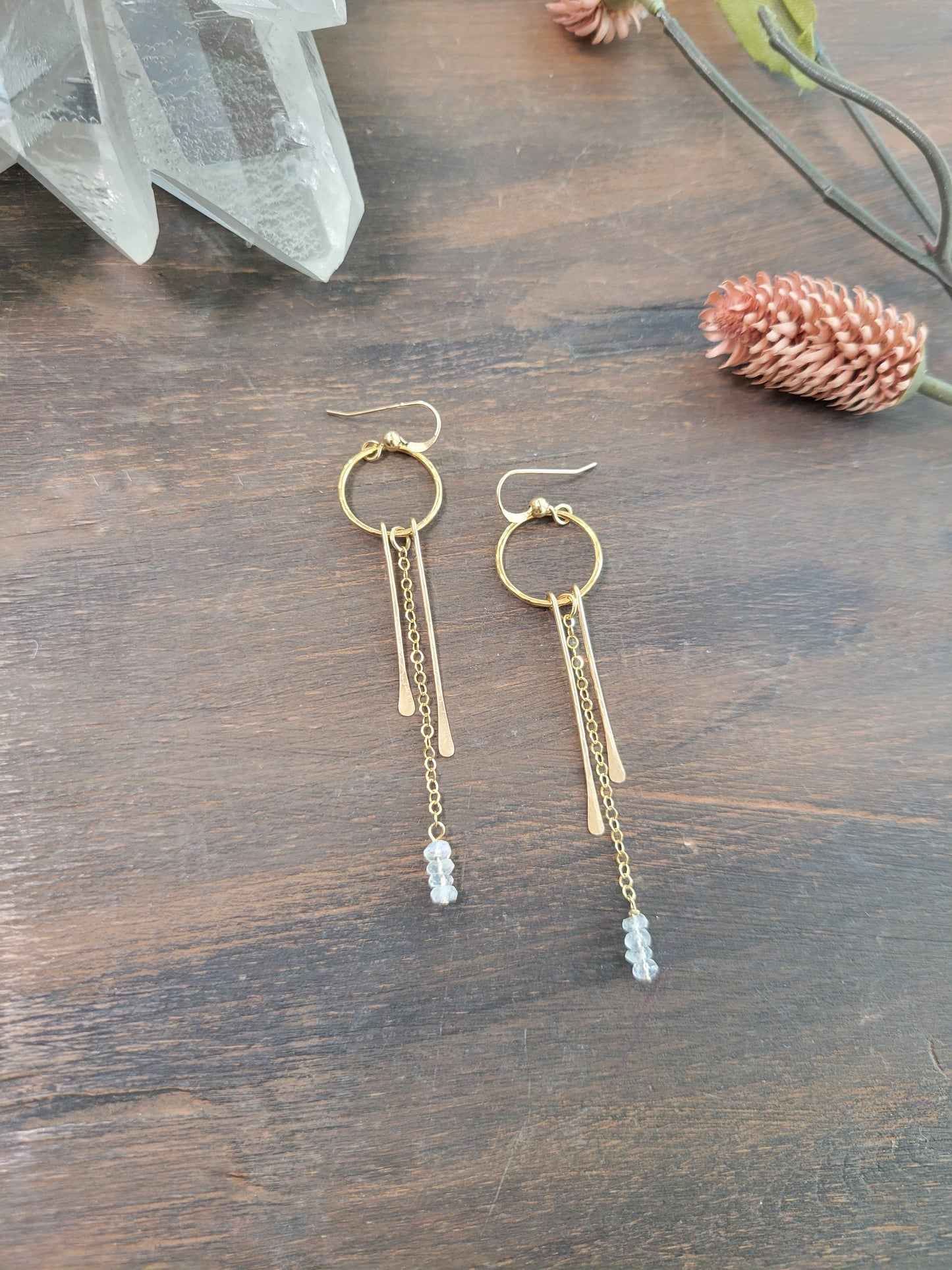Dainty Moonstone Fringe Hoop Earrings