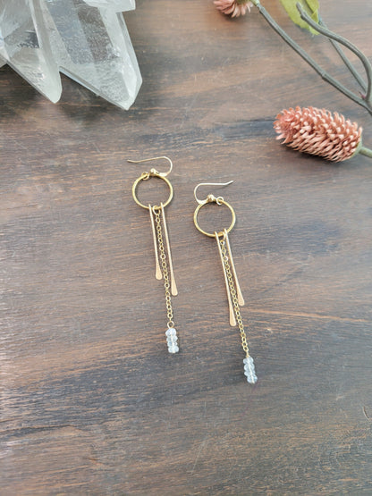 Dainty Moonstone Fringe Hoop Earrings
