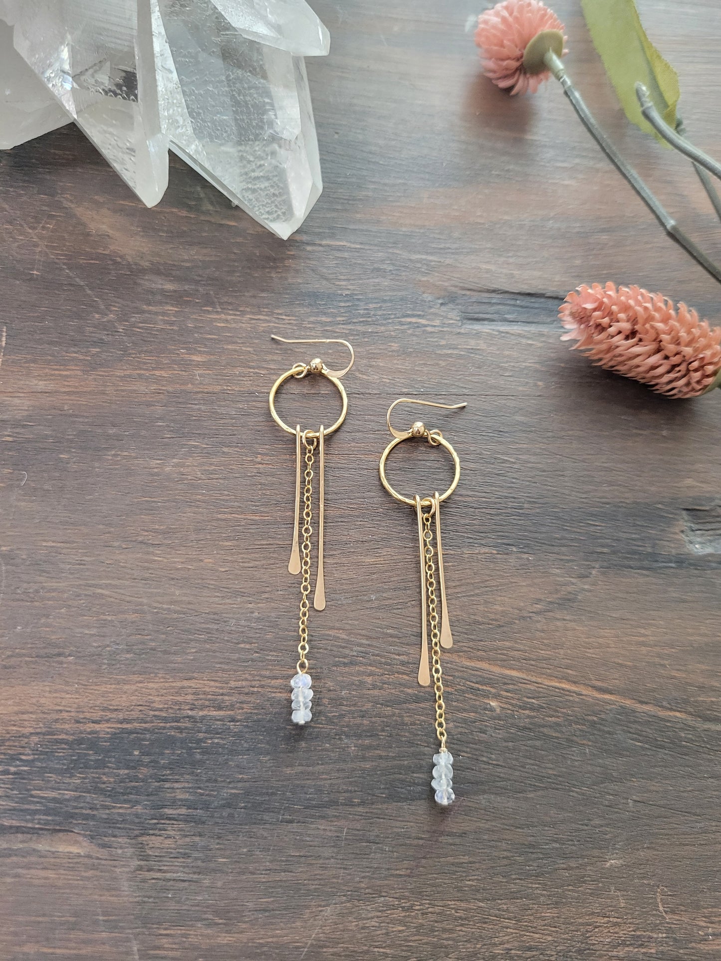 Dainty Moonstone Fringe Hoop Earrings
