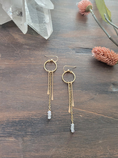 Dainty Moonstone Fringe Hoop Earrings