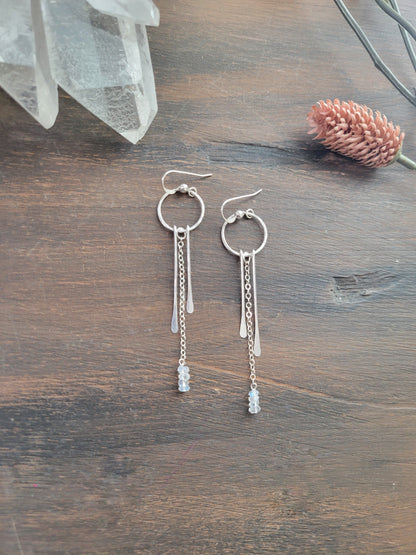Dainty Moonstone Fringe Hoop Earrings