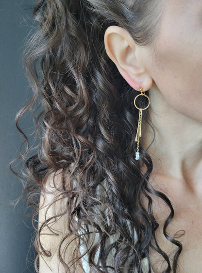 Dainty Moonstone Fringe Hoop Earrings