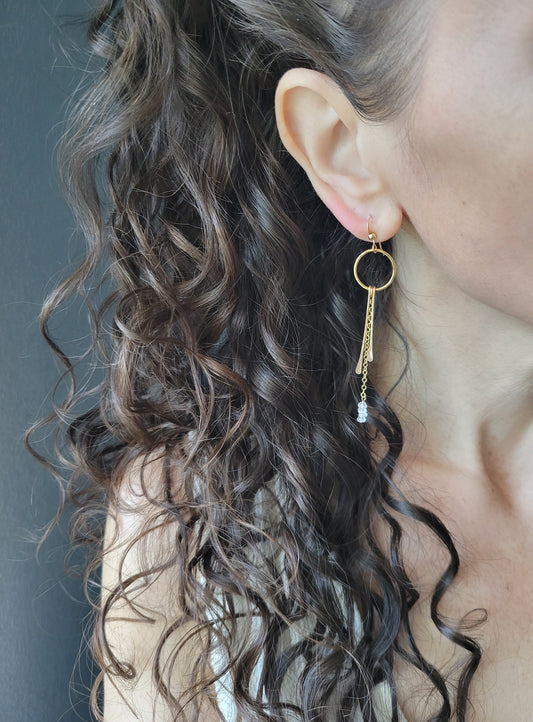 Dainty Moonstone Fringe Hoop Earrings
