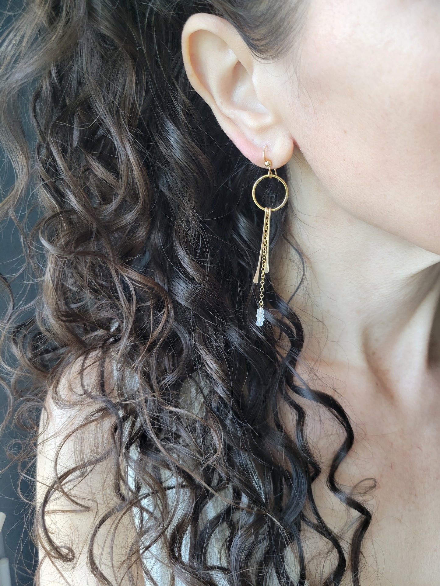 Dainty Moonstone Fringe Hoop Earrings