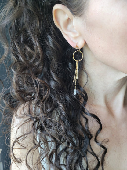 Dainty Moonstone Fringe Hoop Earrings