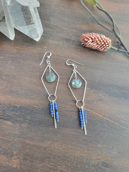 Dainty Labradorite and Lapis Fringe Earrings