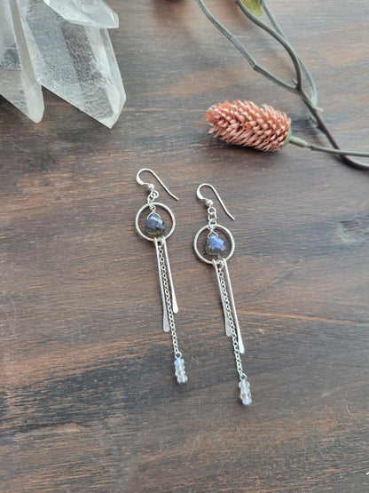Dainty Labradorite and Moonstone Fringe Earrings