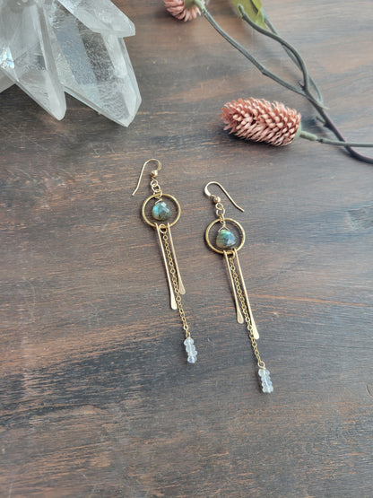 Dainty Labradorite and Moonstone Fringe Earrings