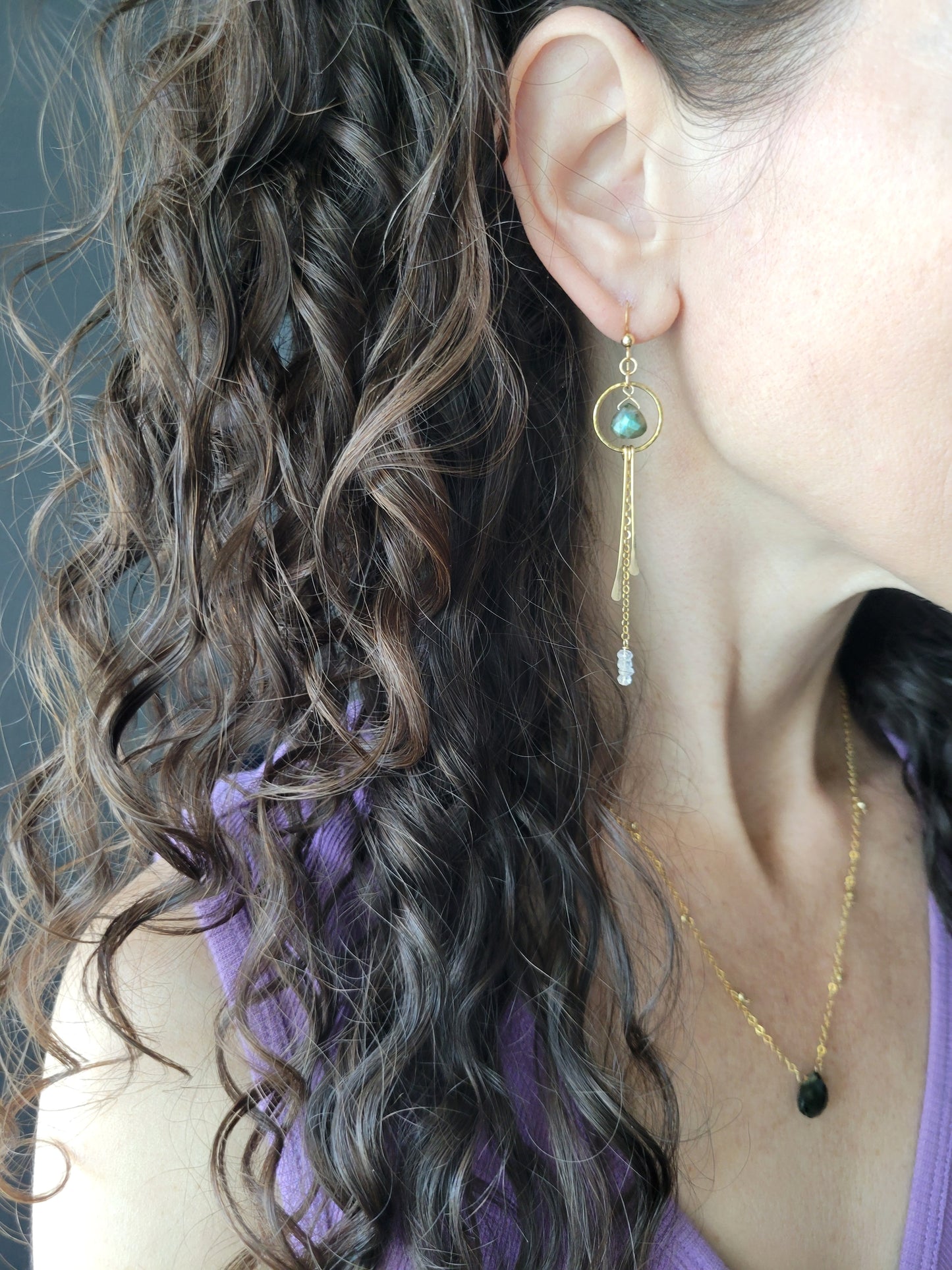 Dainty Labradorite and Moonstone Fringe Earrings