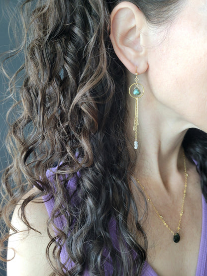 Dainty Labradorite and Moonstone Fringe Earrings