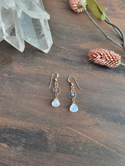 Dainty Moonstone and Kyanite Earrings