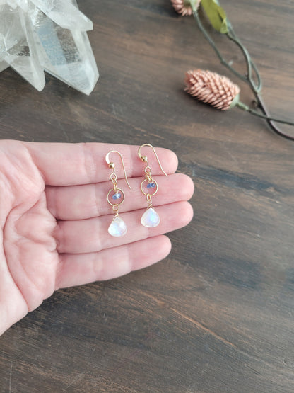 Dainty Moonstone and Kyanite Earrings